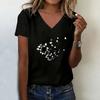 Funny Cat Flower T-shirt V Neck Casual Fashion Y2k Style T Shirts Women Short Sleeve Tee Shirt V-Neck Summer Spring