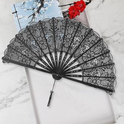 Ladies Lace Hand Fan Black Folding Fan Victorian Hand Fan for Wedding Party Favor Gift Dance Fan Ornament Halloween Party Supply