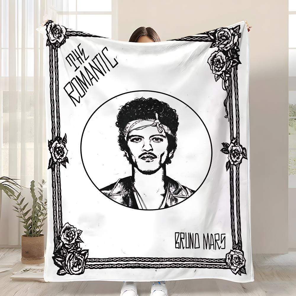 Singer bruno mars Album The Romantic Throw Kid-Friendly Flannel Throw Blanket Soft Warm Anti-Static Washable All Season 75x90cm