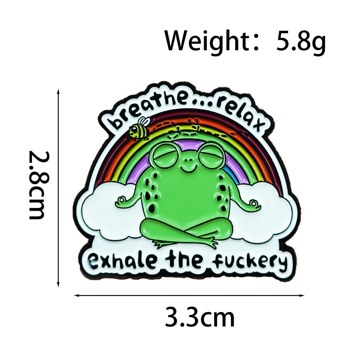 Personalized Little Frog Meditation Brooch with Rainbow Background and English Lettering