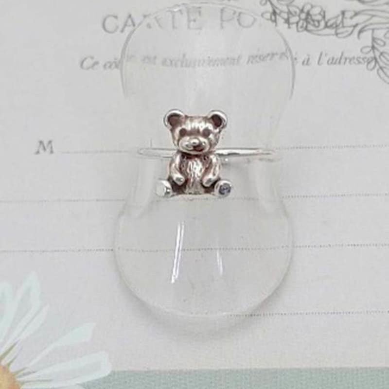 Ollia Teddy Bear Layered Solid 925 Silver Ring