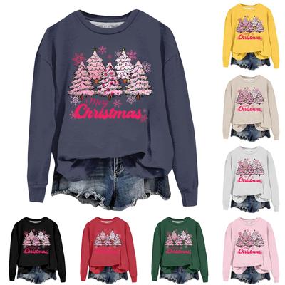 Women's Fashion Christmas Small Print Long Sleeve Loose Round Neck Sweatshirt
