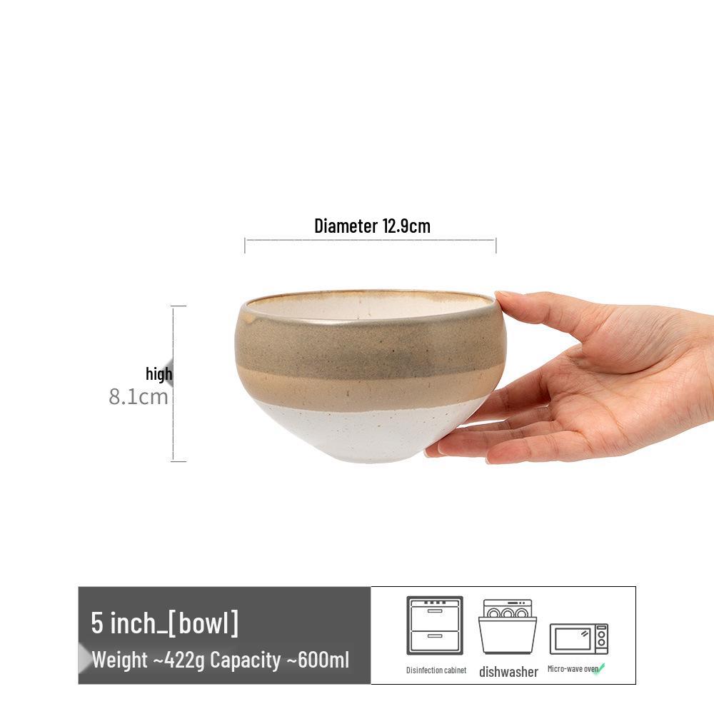 Japanese Retro Ceramic Irregular-Shape Bowl with Kiln-Changed Glaze - Ideal for Rice, Congee, or Noodles