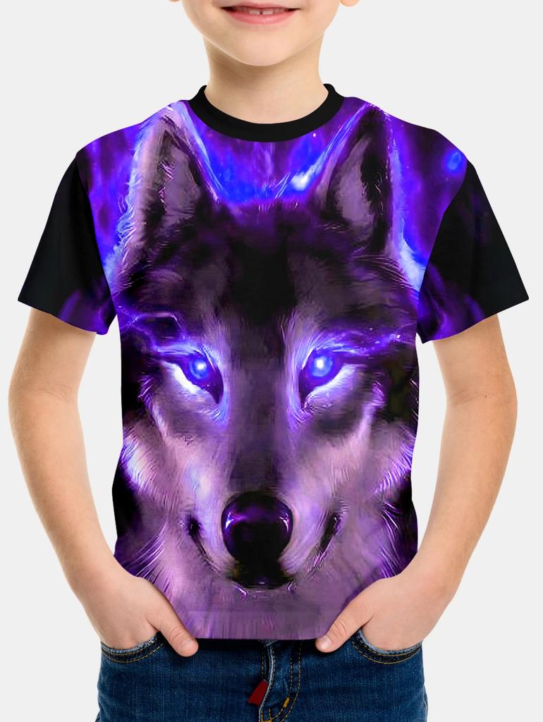 Animal Wolf Pattern 3d Printe Children's Tops Summer Boy's Round Neck Casual Short Sleeve Comfortable Kids Clothes T Shirt