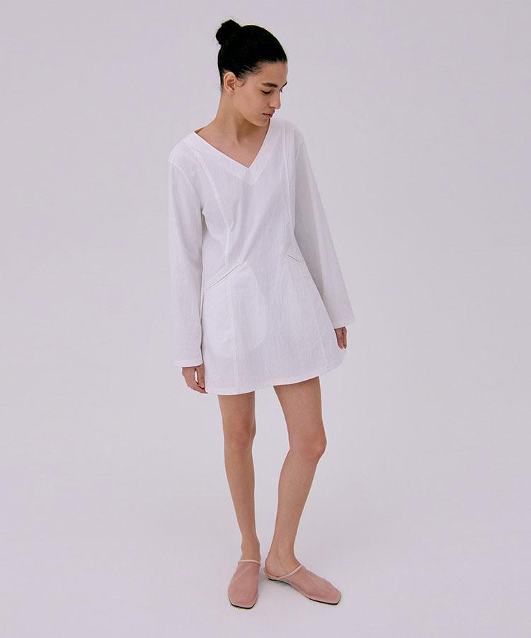 Bundercammer V-Neck Mini Dress_White