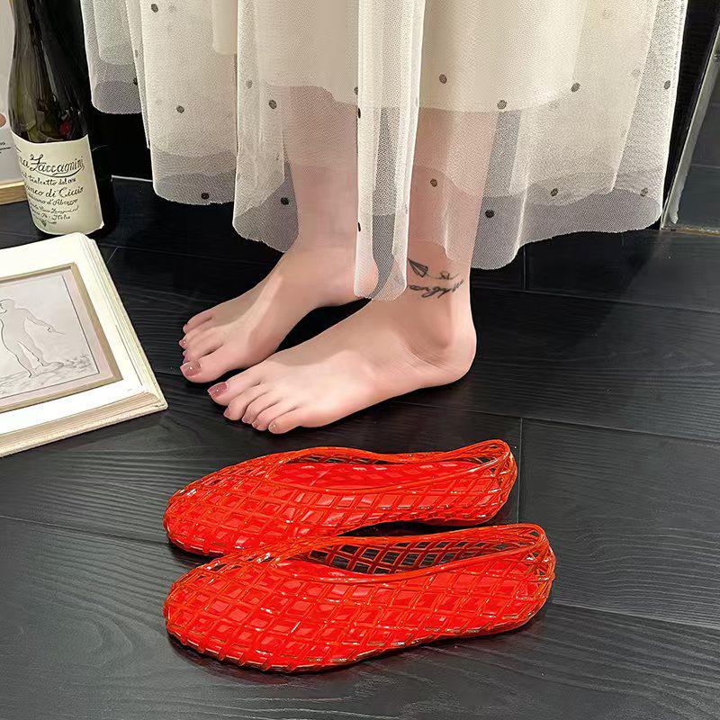 Umweltfreundliche Damen-Mesh-Slipper: Strand-Jelly-Flats mit Hohlgitter-Design