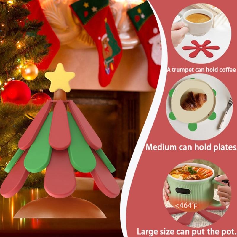 Hot Dish Trivets Silicone Tree Coasters For Christmas Decoration Heat Resistant And Easy To Clean Dining Table Placemats