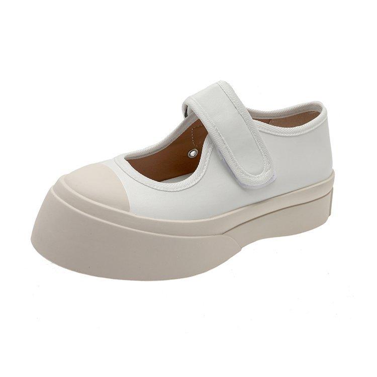 Spring and autumn new Internet celebrity explosion shallow mouth muffin thick sole big head shoes Korean version retro Velcro white shoes female tide