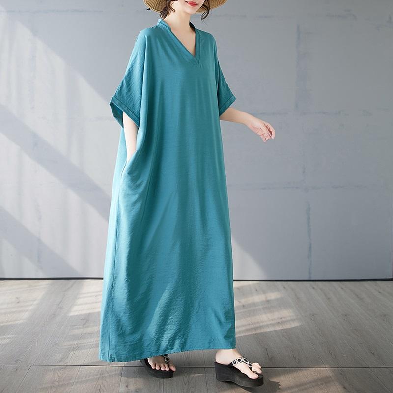 Short Sleeve Plus Size Cotton Vintage New In Dresses for Women Casual Loose Maxi Long Summer Dress