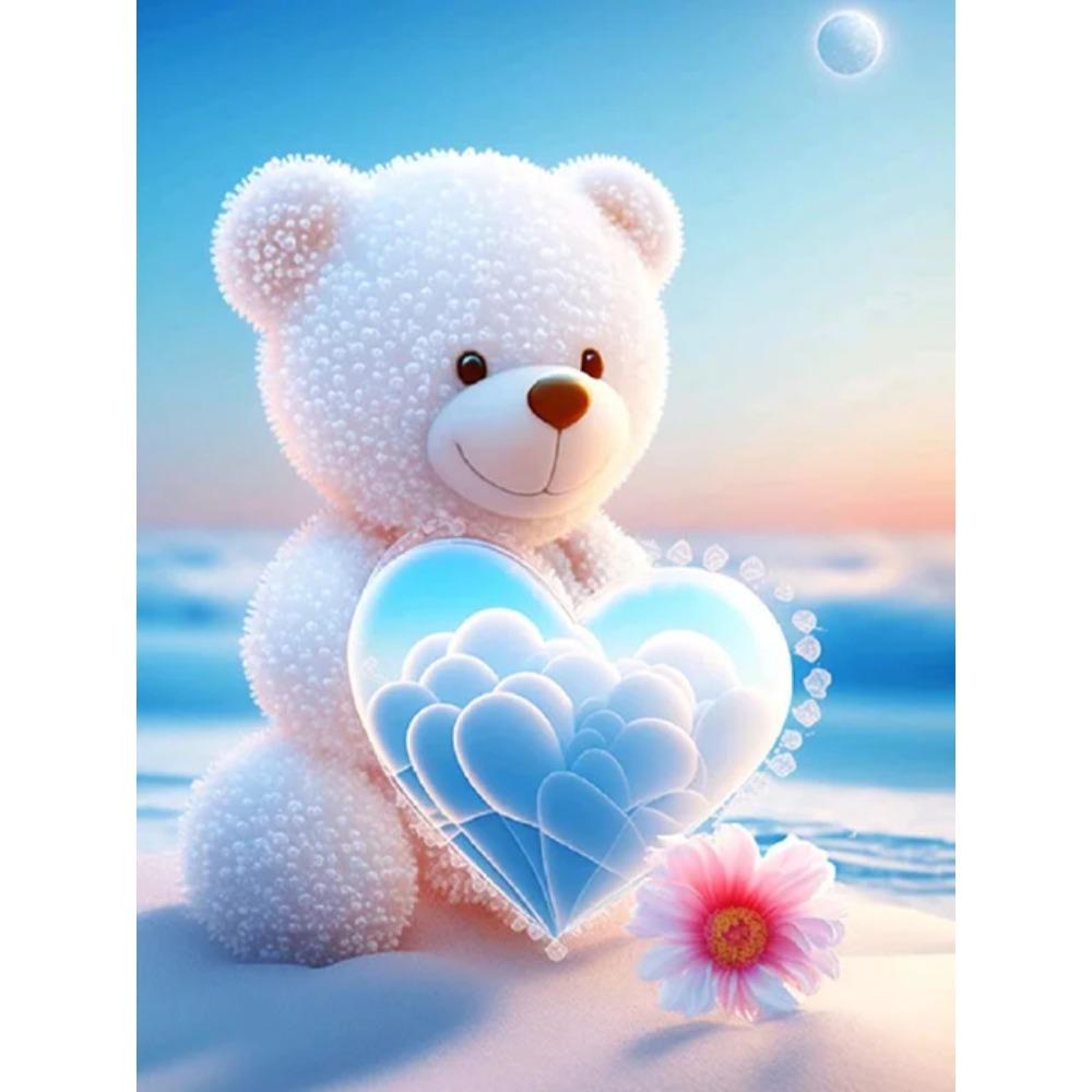 Diamond Painting Full Drill Beautiful Love Flower Round Diamond Painting Handmade Seaside Teddy Bear Diy Diamond Mosaic Painting Home Decoration