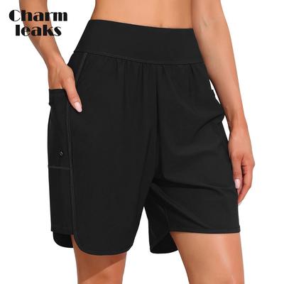 Pantalones cortos de natación para mujer de 6 pulgadas, pantalones cortos de talle alto con bolsillos de secado rápido UPF50+, parte inferior de traje de baño integrado