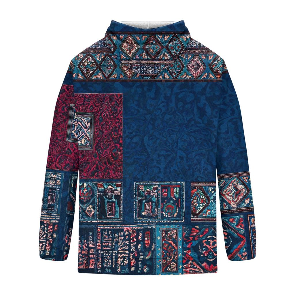 Men's Vintage Hoodie with Print and Patchwork Design, Single Pocket Casual Top