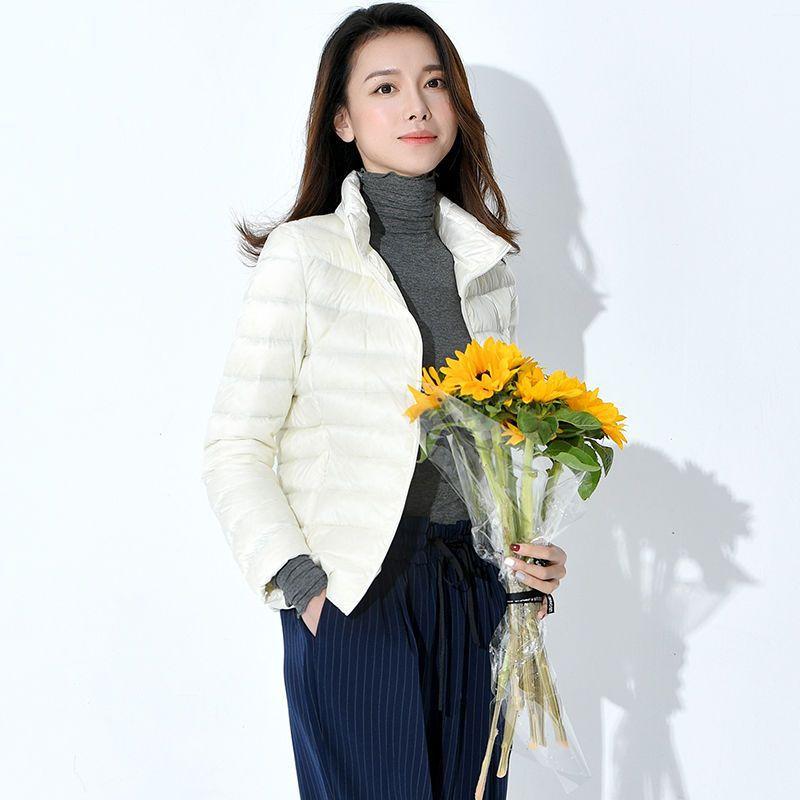 (Order A Size Up)Women Spring Slim‑Fit Lightweight Padded Jacket Stand Collar Zipper Long Sleeve Solid Color Elegant Versatile Cropped Coat ()