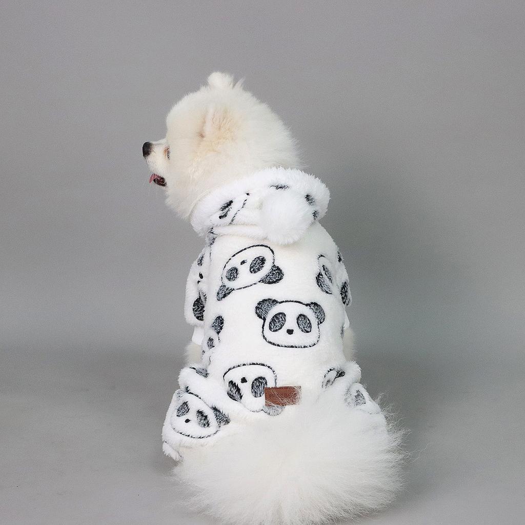 Plush Dog Pajamas for Small Dogs Girl Winter Warm Puppy Pjs Fleece Clothes Sweater Outfit Cold Weather Dog Cute Panda Pet Onesie