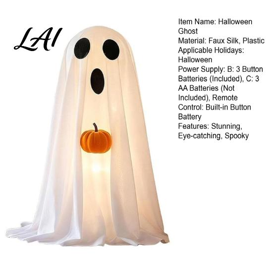 Spooky Seasonal Atmosphere Halloween Ghost Decoration Light-Up White with Pumpkin Indoor Children Party Favors Cute Standing Tabletop for