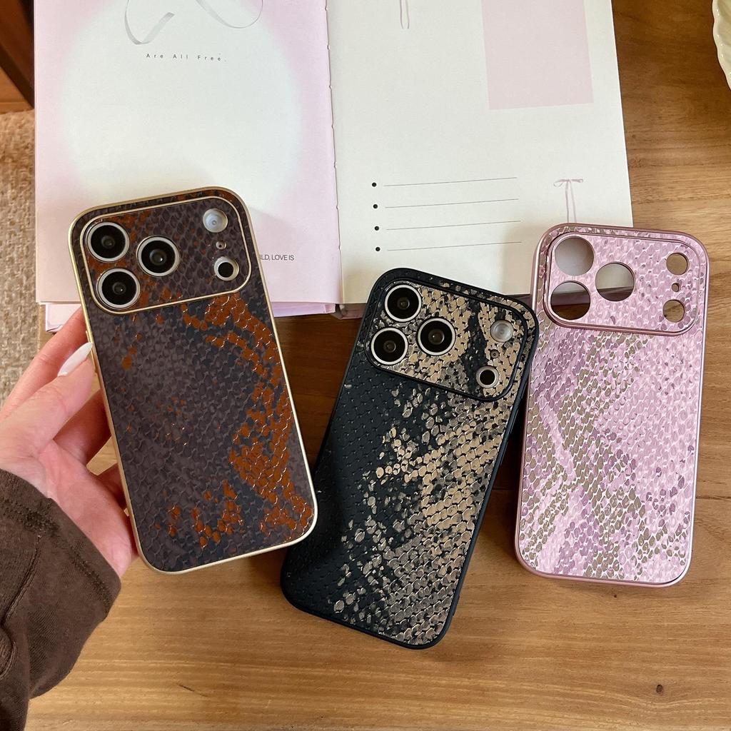 Electroplated Snake Pattern Case for iPhone 16 Pro Max/17/15/14 with Large Window