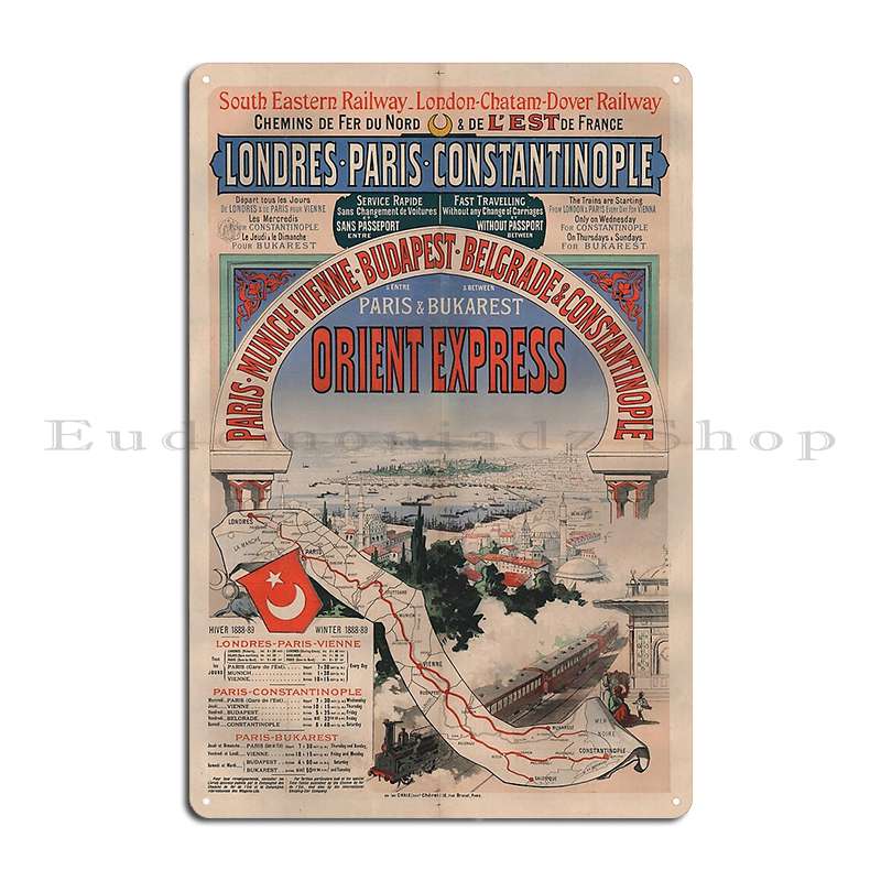 Orient Express Constantinople Trans Europe Express Vintage Train Travel Metal Printing Garage Club Cave Painting Tin Sign Poster