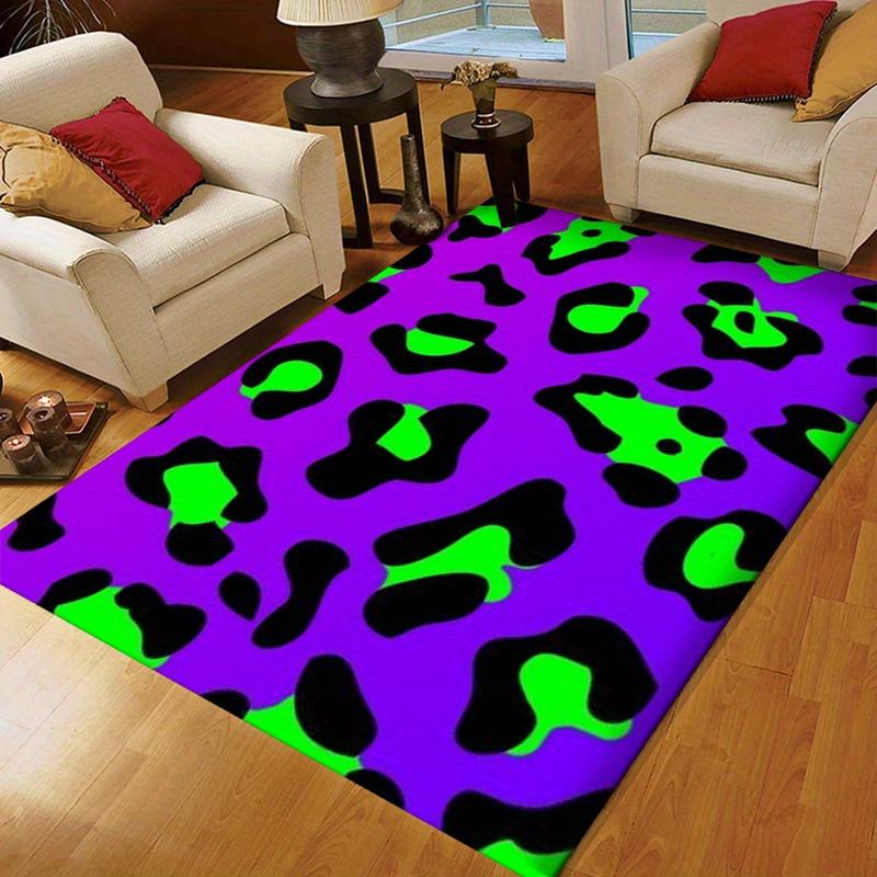 

Роскошный ковер из хрустального бархата с леопардовым принтом - Нескользящий, Яркий градиентный дизайн в фиолетовом и зеленом цветах, Идеально подходит для гостиной 50x80cm