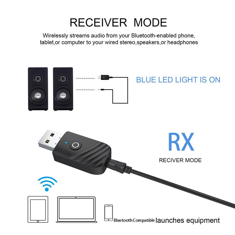 Bluetooth-compatible Dongle 3 in 1 BT5.0 USB Adapter Stereo Audio Transmitter Receiver for TV Computer Car Earphone Headset