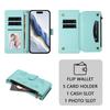 Dla iPhone 17 Pro Max Skórzane Etui Motyl Kwiatowy Wzór Portfel na Zamek Pokrowiec z Podstawką z Paskiem na Nadgarstek