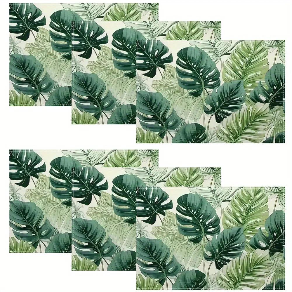 Placemats Linen Green Leaves Summer Series Table Pads Washable Table Mats Family Table Decorations Room Decor