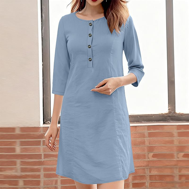 

ZANZEA Women Casual Round Neck Solid Color 3/4 Sleeve Straight Dress 2XL синий