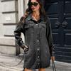 Women's Denim Shirt Dress with Lapel Collar and Pockets for Casual Everyday Wear