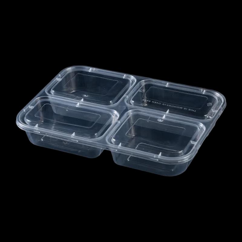 800ml Disposable 4-Compartment Meal Prep Containers with Lids