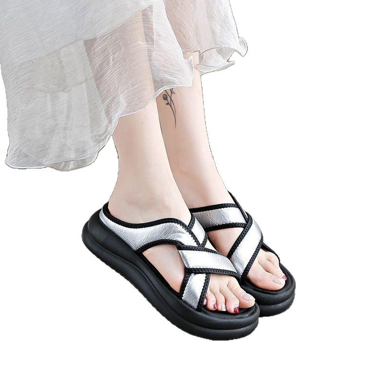 2025 Summer New Daily Casual Wear One Pedal Thick-soled Small Fragrant Beach Shoes Cross with Cool Slippers Women