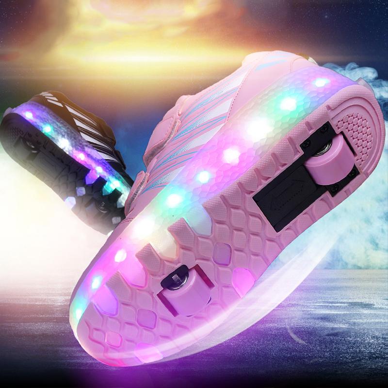 Kid's Rechargeable Roller Skates Double Roller Skates Men/Women LED Lighting Shoes Sneakers Kids Glowing Sneakers