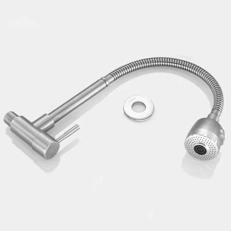 Stainless Steel Wall Mounted Faucet Single Cold Water Tap 360 Rotating Spout Washing Faucet Folding Neck Bathroom Kitchen Tap