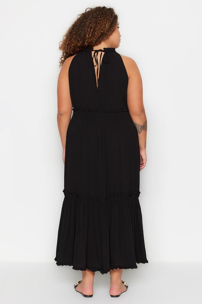 Women's Style Plus Size Black Halter Neck Woven Dress
