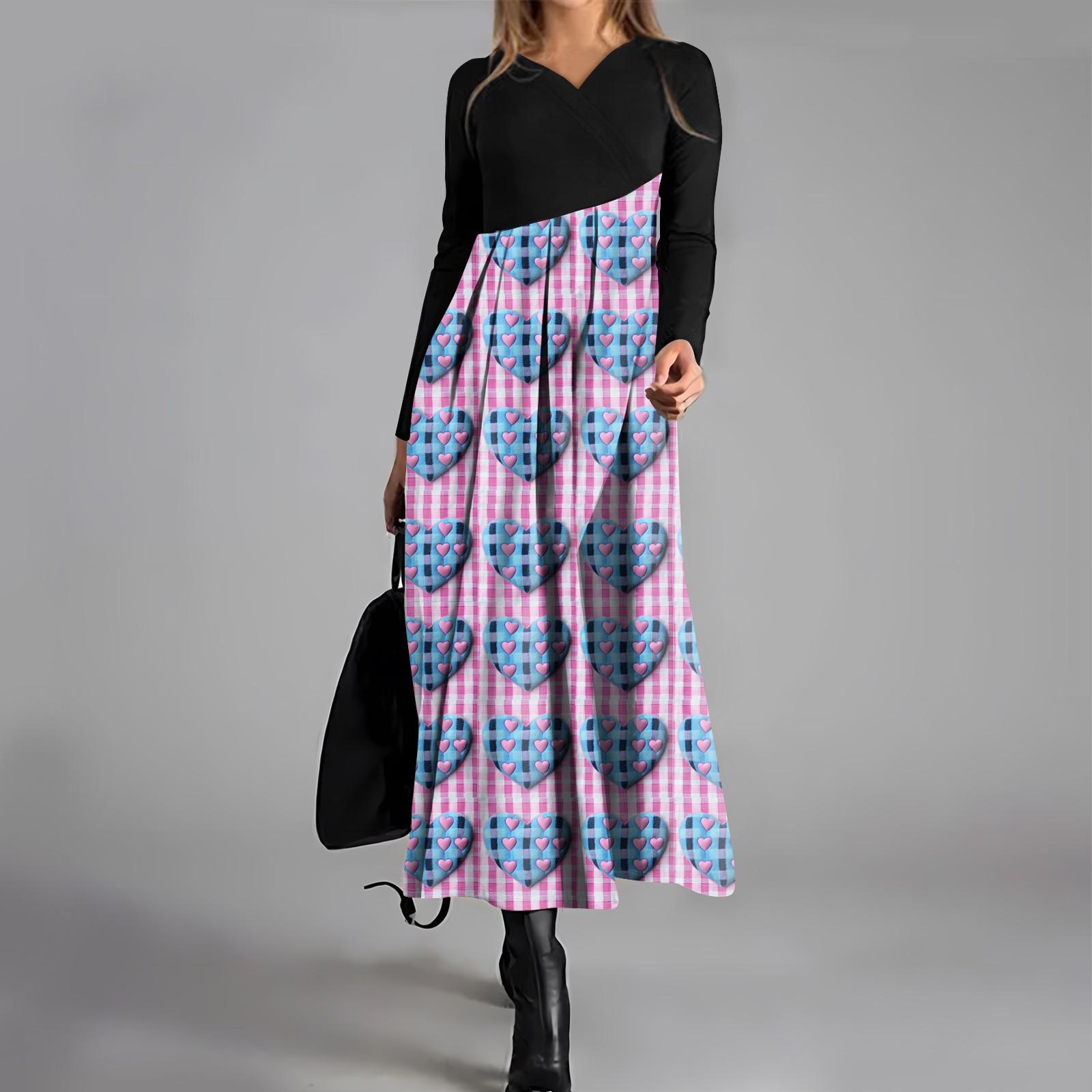 

Женское модное повседневное платье свободного покроя с V-образным вырезом, длинными рукавами, цветочным принтом и карманом на талии L синий