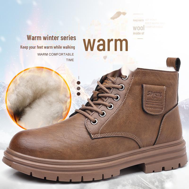 

2024 Autumn/Winter Men s Big Head Cotton Snow Boots with Velvet Lining - Warm Martin Work Boots 40
