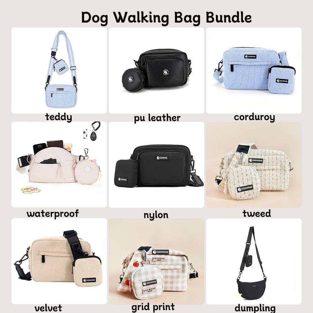 Waterproof Black Nylon Dog Walking Bag Crossbody Small Dog Treat Pouch Poop Bag Dispenser Personalized Bag for Dog Walking
