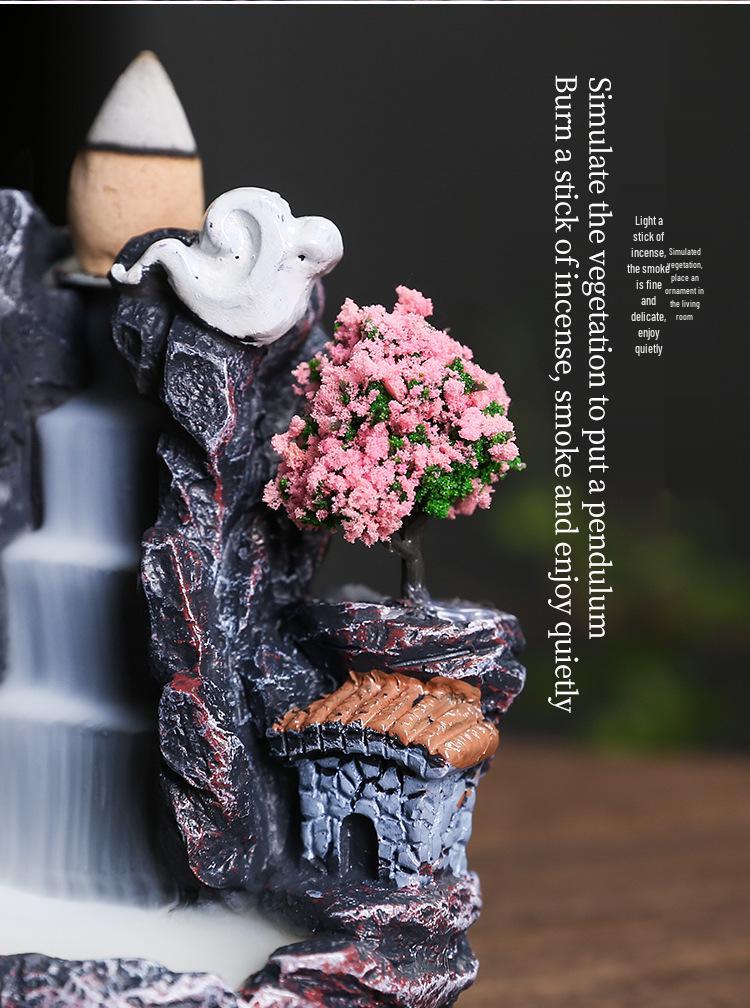 Creative High Mountain Water Resin Backflow Incense Burner - Sandalwood & Agarwood Indoor Ornament