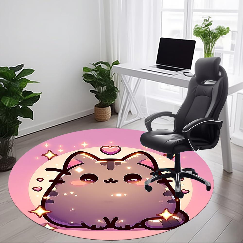 1 szt. Pusheen Uroczy Kot Okrągły Dywanik Biurowy, Pod Krzesła Biurowe, Sypialnia, Salon, Wystrój Domu, Dekoracja Pokoju, Dostępny w Różnych Rozmiarach