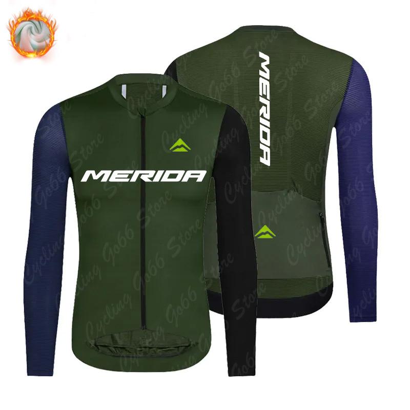 

2026 Team Merida Winter Cycling Set Thermal Fleece Bicycle Clothing Long Sleeve Jersey Road Bike Clothes Ropa Ciclismo MTB Uniform 3XL