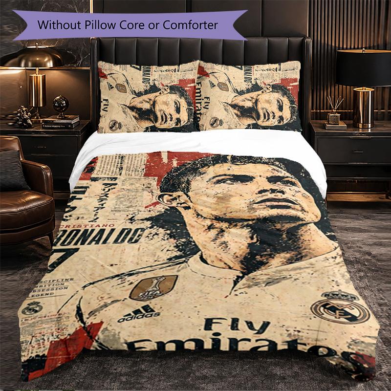 Biancheria da Letto a Tema Cristiano Ronaldo Set 3 Pezzi Copripiumino Biancheria da Letto Decorativa per Stanza Adolescenti Decorazione Casa