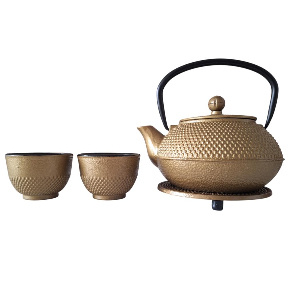 Cast Iron Kettle 0.8L Infuser Tea Strainer + 2 Cups + Tray