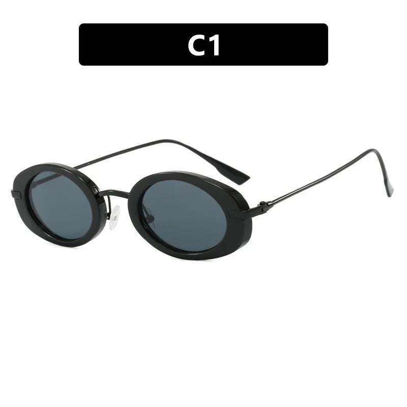 New Metal Punk Oval Sunglasses Fashion Women Men Shades Trends Luxury Brand Leopard Sun Glasses Female Retro Beach Uv400