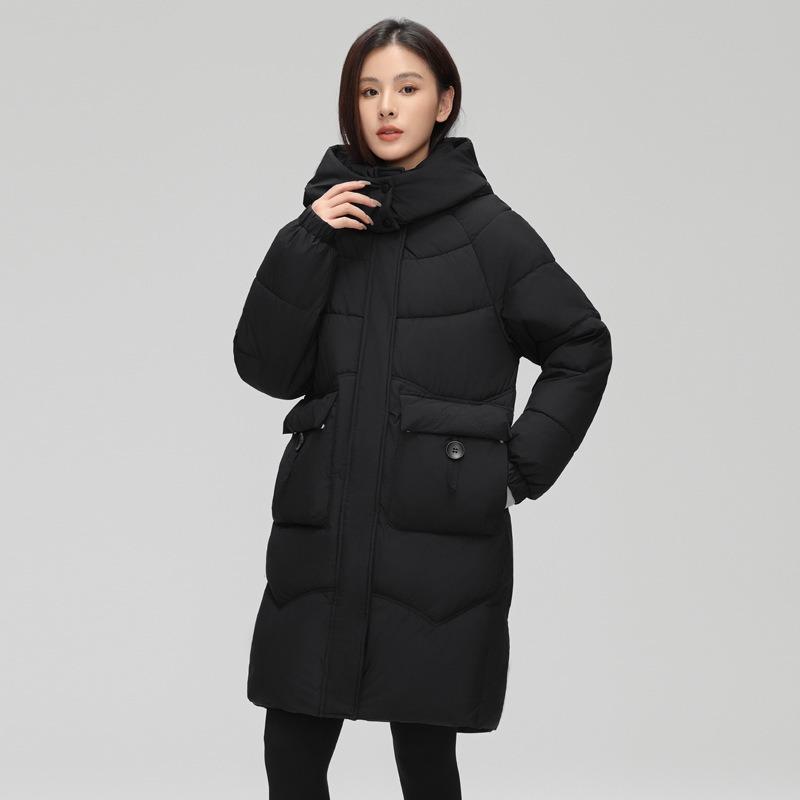 

Long Cotton-padded Women s Winter Coat Waist Thickened Hooded Down Cotton-padded Jacket Over the Knee 2XL recommends [135-150] catties чёрный