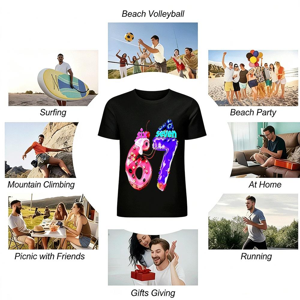 Fun Sweet Style Number 67 Food Print Casual Top Pure Cotton T-shirt