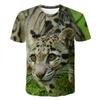 Mens Short Sleeve T-Shirt With 3D Leopard Head Print Loose Fit Cotton Blend Tee Casual Wear
