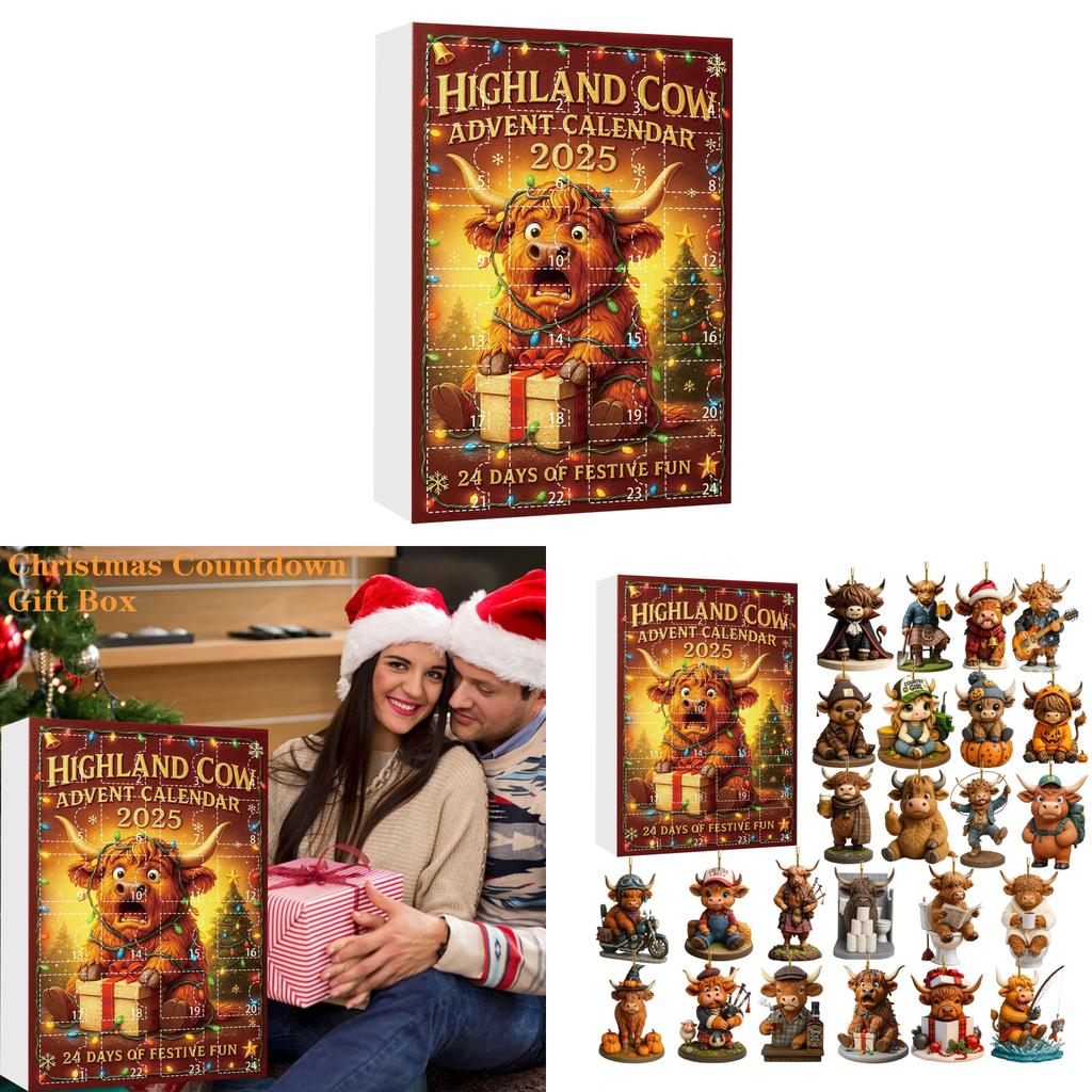 Highland Cattle Holiday Advent Calendar Acrylic Christmas Decor For Party And Gift Giving