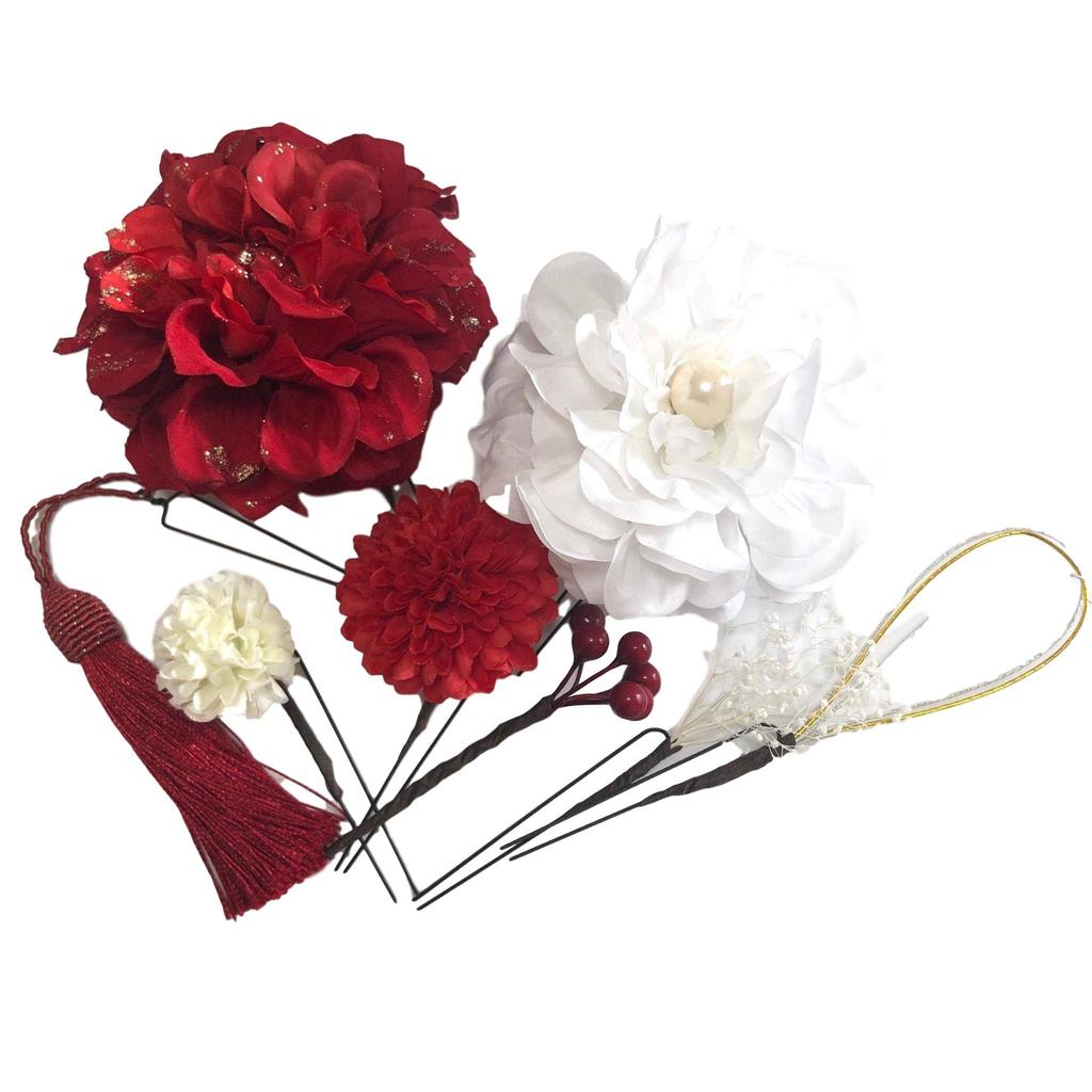 Flower Hair Ornament Set for Japanese Graduation Hakama 13 Red [J's Select] 8-piece Clothing, Weddings, Coming-of-age Ceremonies, Ceremonies, Kimono,