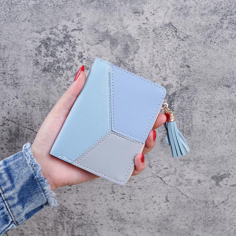 

2024 Korean Style Tassel Women s Short Zipper Wallet синій