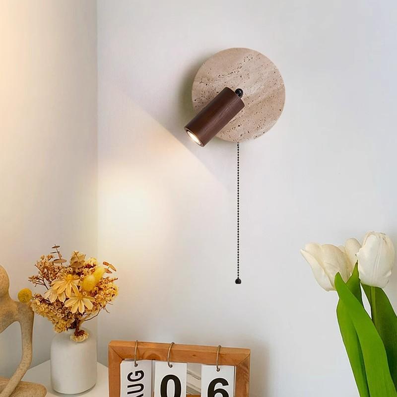 French Travertine Wabi-Sabi Wall Lamp – Retro American Style Bedside Reading Fixture