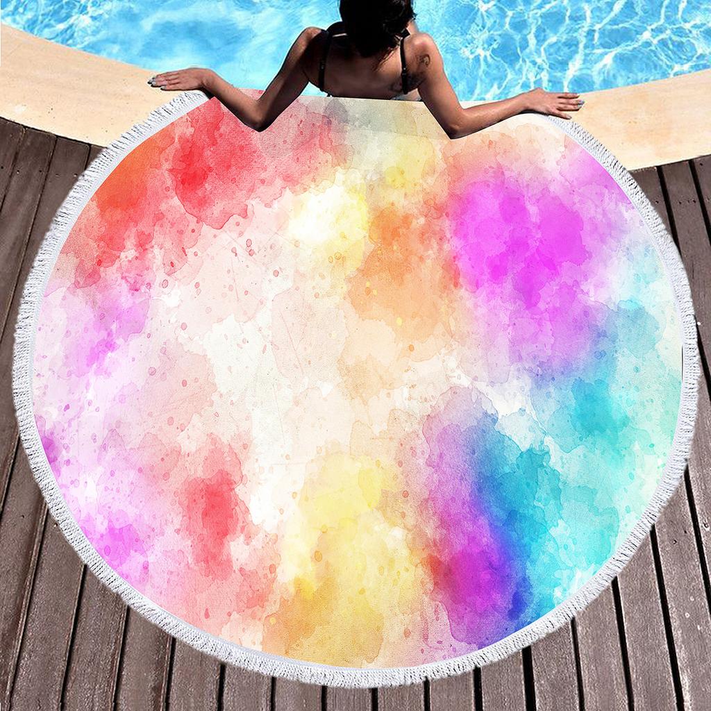 Abstract Watercolor Round Beach Towel,Splashing Ink Lightweight Absorbent Sand Proof Beach Blanket for Swim Sport Beach Gym Yoga