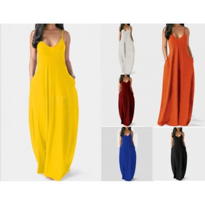 Large Size Women's Solid Color Sexy Deep V Suspender Long Skirt